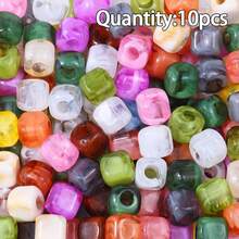 10pcs Acrylic Patterned Spacer Beads, Large Hole Beads, Cube Beads, DIY Jewelry Making Supplies - Large Hole Beads - View 8
