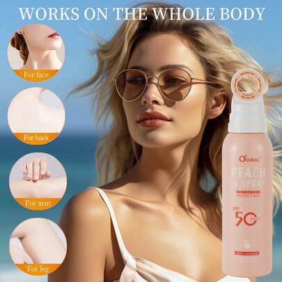 SPF50+ PA+++ Bruma para el sudor y protección solar, proporciona hidratación y humectación, fórmula de secado rápido con cobertura natural. El empaque rosa hidrata y forma una película protectora, no grasoso, alta protección solar, hidratación duradera, apto para playa, piscina, viajes, todo tipo de piel, cobertura ligera para rostro y Body