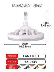 Quạt trần LED hiện đại 40W, điều khiển từ xa, đế đèn E27, 3 tốc độ gió, điều chỉnh nhiệt độ màu (3000K-6500K), thích hợp cho phòng ngủ. - Một cỡ - Xem 10
