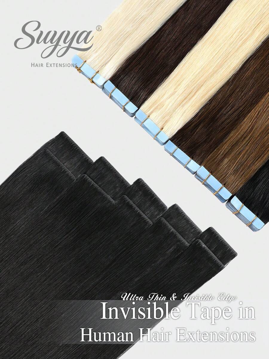 SUYYA 亮黑色 10片/包 隐形胶带式接发 无痕直发隐形接发 真人发 隐形边缘胶带式接发 - S1 - 查看 1