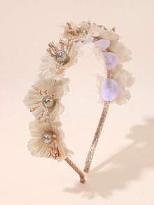 1pc Wedding Season Floral Headband For Girls, Fairy Flower Hair Band, White Gold Silver Flower Crown Headpiece For Teen Girls, Birthday Party, Performance, Hosting, Elegant White Flower Headdress For Wedding Party, Vacation, Daily Wear, Girly Sweet Princess Hair Accessories. - Multicolor - View 2