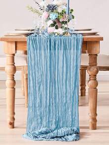 1/2/5pcs Light Blue Gauze Table Runner, Bohemian Style Tablecloth, 90*180cm Long Gauze Tablecloth, Suitable For Baby Shower Party, Birthday Party Decoration, Baby Party Decoration, Tabletop Decor, Baby Shower Decoration, Dining Table Decor, Wedding Decoration, Bridal Shower Supplies, Home Decor, Chair Decor, Vanity Decor, Spring Party Supplies - Light Blue - View 4
