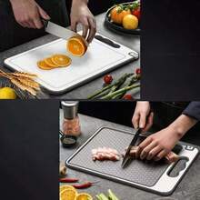 多功能双面不锈钢砧板，带磨刀器，家用 - 米色 - 查看 3