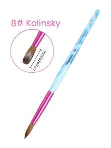 科林斯基亚克力圆形美甲刷，白色漩涡蓝色手柄粉色金属环 - 彩色 - 查看 8