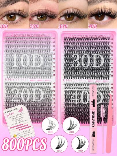 800/740/720 False Eyelash Clusters, Multiple Mixed Densities (10D To 150D), D-Curl, Single Lash Length 8-16mm, Ultra-Lightweight, Soft, Long-Lasting DIY False Eyelash Clusters, 3D Voluminous Segmented Lashes, Fluffy Lashes, DIY Segmented Lash Tool Kit Including Tweezers, Eyelash Glue, And Eyelash Brush. 2026 Special Edition, Designed For Creating A Natural Makeup Look.