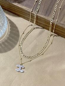 2pcs Set Fashionable Elegant 14K Gold Chain With C-Shape Rhinestone Pendant Necklace, Suitable For Women's Daily Wear, High-End Luxury Design - Gold - View 2