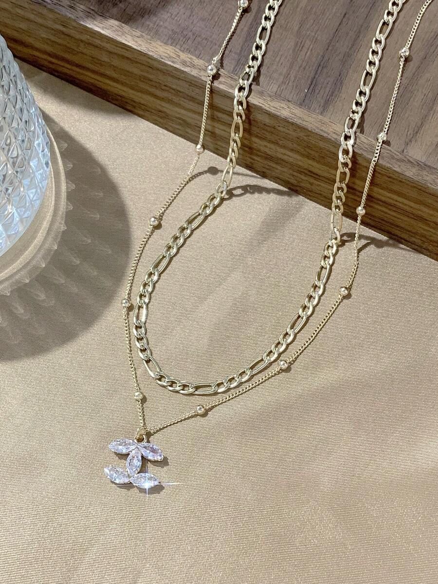 2pcs Set Fashionable Elegant 14K Gold Chain With C-Shape Rhinestone Pendant Necklace, Suitable For Women's Daily Wear, High-End Luxury Design
