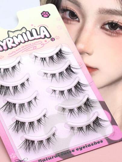 5 Pairs Natural Looking Fluffy Soft False Eyelashes, Long & Fine Realistic Fake Lashes, Comfortable Wear, Handmade Upper Lashes, Curled Ends, Lengthening Lashes, Natural & Lifelike, Popular Makeup Beauty Tool