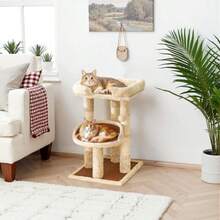 Árbol de gatos de varios niveles para gatos de interior torre moderna para gatos con camas dobles y postes rascadores árbol de gatos de 27 pulgadas para gatos y gatitos grandes torre de - Beis - Ver 4
