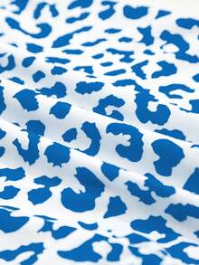 Blue Leopard Print Elastic Waist Tie-Up Contrast Trim Casual Shorts Summer - Blue - View 9