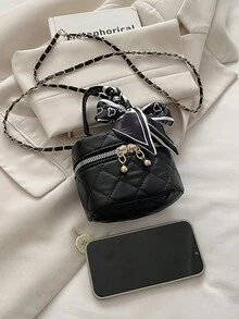 新款時尚經典多功能PU防水布料絎縫女款手提包 - 黑色 - 查看 7