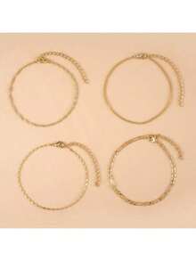 4 pièces Set de bracelets de cheville mode style plage en alliage, convient pour les voyages, la plage et le port quotidien des femmes - Multicolore - Voir 3