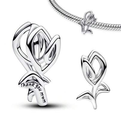 Mặt dây chuyền hình hoa tulip bằng bạc khắc chữ "Yêu Mẹ", thích hợp để tự làm vòng tay trang sức, quà tặng Ngày của Mẹ và sinh nhật.