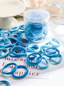 50 chiếc/chai Dây buộc tóc co giãn cao cấp cơ bản dành cho nữ, dùng để buộc tóc đuôi ngựa. - Màu xanh lam - Xem 7
