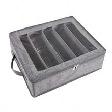 Bandeja para cubiertos con tapa y compartimentos ajustables 40 9 cm organizador de cocina gris para cubiertos vasos y vajilla de camping caja de almacenamiento a prueba de polvo de tela Oxford - Grau - Ver 1