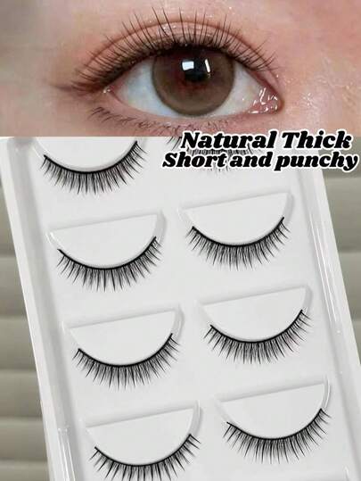10对短款浓密假睫毛，自然浓密交叉设计，柔软硬挺的睫毛带，轻盈舒适，可重复使用，整条假睫毛，提拉眼睑，非常适合懒人新手和日常佩戴，是约会、派对和音乐节的理想之选。
