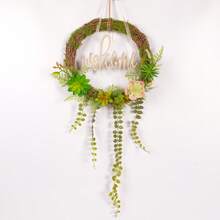 1pc Spring/Summer Rustic Faux Succulent Wreath With Welcome Sign, Farmhouse Home Front Door Wall Garden Decor - Wreath - View 21