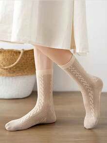 5/9 Pairs (Random Mixed) Women's Multicolor Retro Floral Elegant Versatile Polka Dot Mid-Calf Socks, Suitable For Daily Wear & Gatherings - Multicolor - View 3