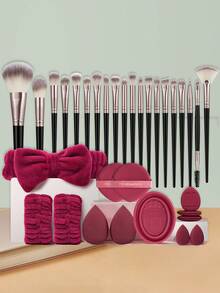 33件套化妆工具套装，包含：20支化妆刷套装+1个发带+2个手碗挂绳+2个气垫粉扑+2个化妆海绵+1个化妆刷清洁工具+3个迷你气垫粉扑+2个迷你化妆海绵，一应俱全，新手友好 | 方便携带，送礼佳品 | 新手/女性的完美之选 - 彩色 - 查看 12