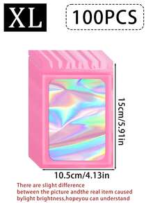 100个/10个装可重复密封袋，透明窗口食品保鲜袋，糖果袋，软糖袋，铝箔袋，派对礼品包装袋，全息可重复密封拉链食品保鲜袋，铝箔防臭袋，塑料扁平包装袋，适用于派对礼品、食品、糖果、珠宝、唇彩等，多种尺寸和颜色可选。 - 彩色 - 查看 13