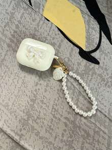 1个手工可爱贝壳珍珠吊链软壳，兼容苹果1/2、4、Pro 2、3、Pro蓝牙耳机保护套 - 米白蝴蝶+貝殼珍珠鍊鏈 - 查看 4