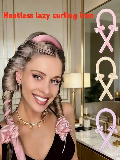 3 pièces/set Bandeau boucleur sans chaleur, bigoudis sans chaleur, ruban de boucles en soie, bandeau moelleux pour dormir, set de boucleurs pour dormir, pour outils de coiffure pour cheveux longs des femmes, accessoires de coiffure pour la maison et la salle de bain, convient à tous les types de cheveux, accessoires de salle de bain, accessoires de rentrée scolaire
