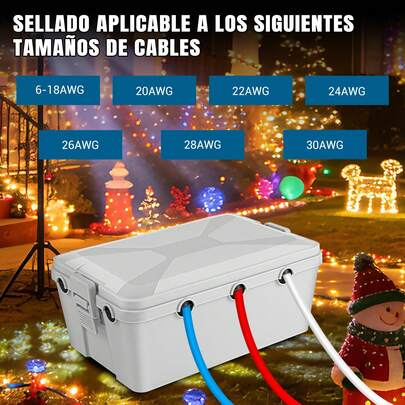 HSHa Caja de cables para exteriores impermeable IP54, con 7 puertos para cables, fabricada en polipropileno (PP), de colocación independiente y montable en pared, compatible con cables de 6 a 30 AWG, ideal para la protección impermeable de tomas de corriente, cables de extensión, temporizadores y adaptadores.