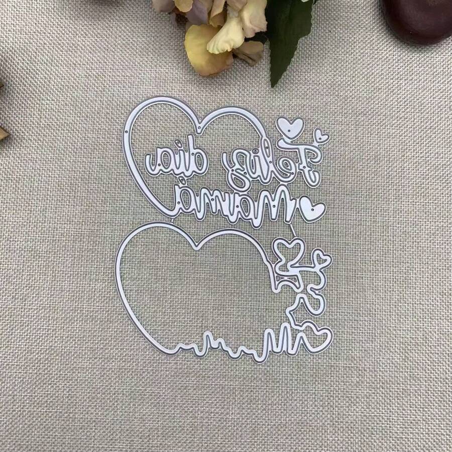 卡片制作和剪贴簿切割模具，包括心形字母组合模具、字母切割模具、模板、压花模具、DIY剪贴簿工艺用品 - 銀白色 - 查看 1