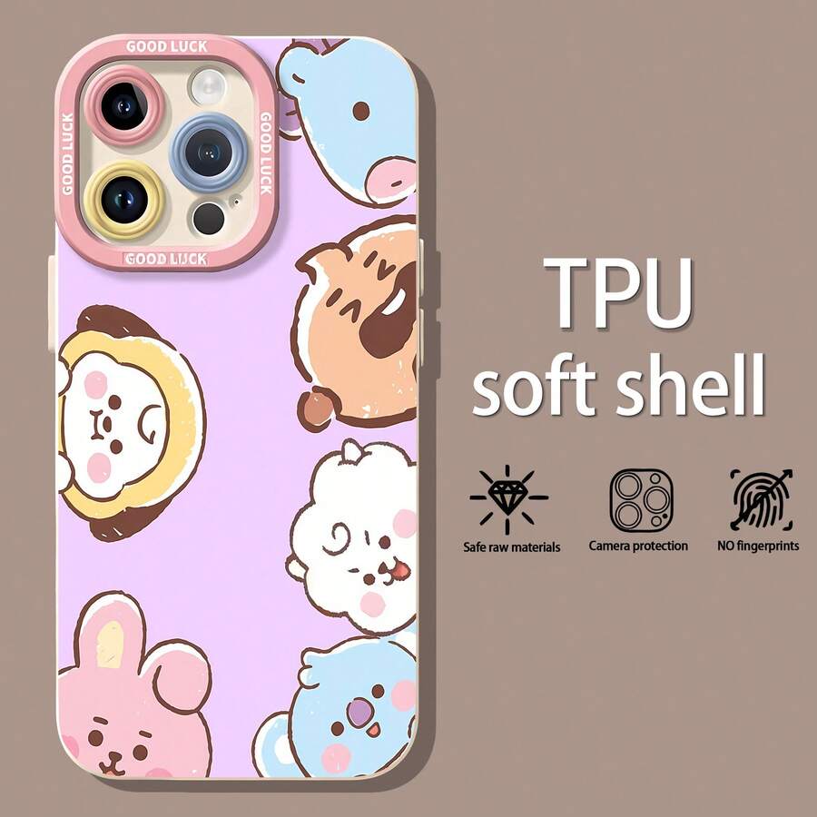 Personajes lindos de BT21 en tonos pastel sobre fondo moradofunda de teléfono Fundas compatibles con ,Apple,VIVO,OPPO,,, y Honor.Fabricadas en silicona TPU,ofrecen protección contra golpes y caídas. - Blanco - Ver 1