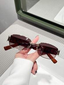 1pc Vintage Rectangular Frame Decorative Fashion Glasses, Women's Fashion Y2K UV Protection Beach Travel Party Gift, Suitable For Daily Wear - 酒紅色 - 查看 1