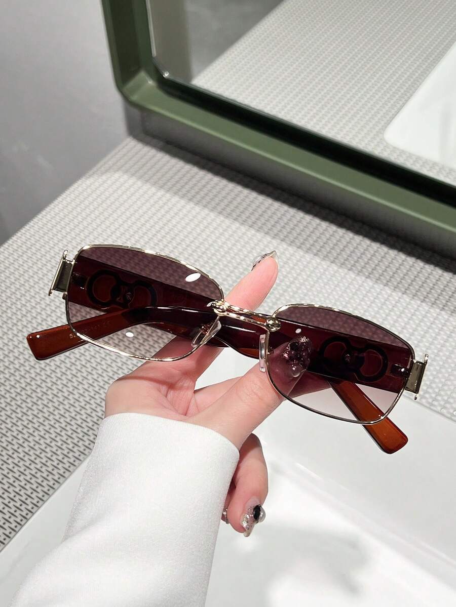 1pc Vintage Rectangular Frame Decorative Fashion Glasses, Women's Fashion Y2K UV Protection Beach Travel Party Gift, Suitable For Daily Wear - 酒紅色 - 查看 1