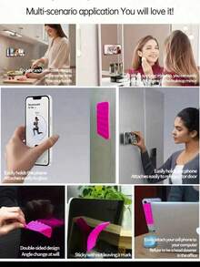 1 pieza Funda de teléfono transparente anti-caída con soporte de ventosa rosa, diseño minimalista compatible con iPhone y Galaxy - transparente - Ver 5