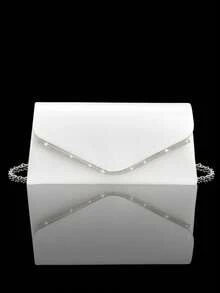 Elegant Luxury Rhinestone Envelope Clutch Bag, Sparkling New Women's Party Clutch, Comes With 3-Piece Rhinestone Jewelry Set Including Pendant Necklace, Earrings And Bracelet, Suitable For Parties, Gatherings, Balls And Galas - White - View 2