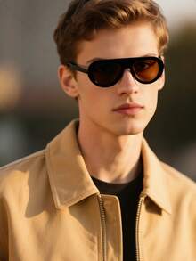 1副男士时尚眼镜，新款高品质小框复古时尚眼镜，个性化Y2K音乐节街头风格，适合夏季、骑行、钓鱼等场合。 - 彩色 - 查看 1