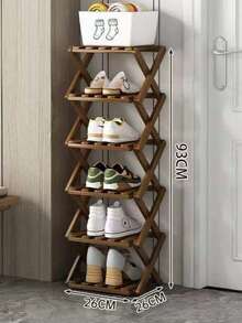 Bamboo Simple No-Assembly Folding Shoe Rack Entryway Shelf One Piece - Brown - View 4