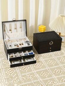 1pc Large-Capacity Three-Layer Jewelry Box,[US-Based Shipping]Pu Leather Multi-Functional Jewelry Box, Watch Box With Lock, 3-Layer Large Capacity Jewelry Storage Box,For Earrings, Rings,Watches,Bracelets And Other Accessories, Organizing And Storing - Black - View 8