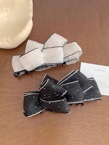 1pc Mesh Bow Polka Dot Banana Clip, Women's Fashionable Rhinestone Hair Clip Accessory - Multicolor - View 2