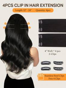 DOORES 4片装夹式接发片，直发，100%真人发，天然原生发，双层缝制，隐形柔软迷你发片，适合头发稀疏的男女日常佩戴，3分钟快速佩戴，无缝夹式接发片 - S1B - 查看 4