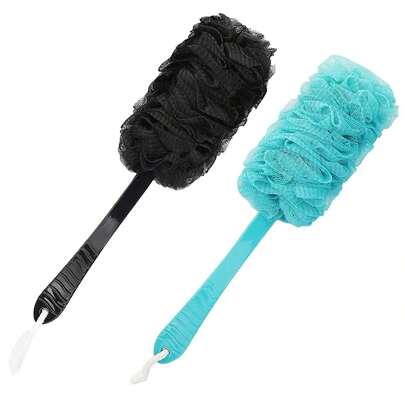 2pcs Long Handle Back Scrubber Brush Loofah Sponge For Men Women