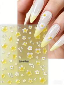 1 Tờ Hình Dán Móng Tay Hoa Plumeria Trắng Dập Nổi 5D, Hình Dán Móng Tay Hoa Trắng & Vàng Trang Nhí Mùa Xuân, Hình Dán Móng Tay Tự Dính 3D Chủ Đề Bãi Biển Mùa Hè Cho Đám Cưới & Ngày Lễ, Hình Dán Móng Tay Bền Lâu & Dễ Dán - Nhiều màu - Xem 1