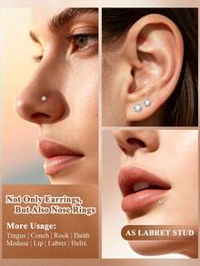 4 chiếc/6 chiếc/16G Khuyên môi phẳng đính đá Zirconia hình chữ T bằng thép không gỉ, khuyên tai sụn, kiểu dáng tối giản thời trang dành cho nữ, trang sức xỏ khuyên tai. - Nhiều màu - Xem 7