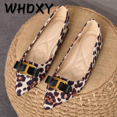 WHDXY French Leopard Print Metal Buckle Pointed Toe Shoes, Soft Bottom Comfortable Slip-On Shoes, Fashionable Vintage, French, Sexy, Luxury, Niche Style For Dates And Outings