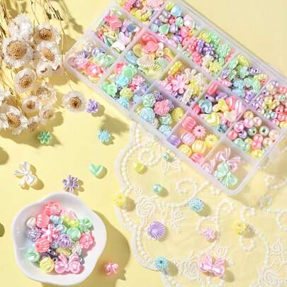 15/24 Compartments/Box Colorful Beads, Hearts, Pentagram, Round Beads Set, For Braids, Keychains, Necklaces, DIY Crafts & Gifts