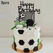 Set de decoración de pastel de cumpleaños con tema de fútbol, que incluye 6 piezas/3 piezas/1 pieza, con portería de acrílico, decoraciones de pastel de fútbol, adecuado para decoración de fiesta de cumpleaños de deportes de fútbol - Multicolor - Ver 7