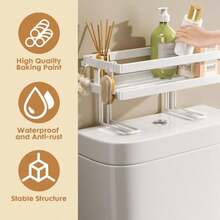 Estante de almacenamiento sobre el inodoro organizador de baño sobre el inodoro de gran capacidad que ahorra espacio instalación sin taladro acero grueso resistente al óxido Blanco 1 Nivel - Blanco - Ver 4