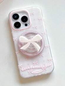 蝴蝶结图案夏季少女粉色蝴蝶磁吸手机壳 + 磁吸支架，兼容 17 Pro Max，手机壳，手机配件，手机保护套，适用于 17、16、15、14、13、12、11 Pro Max Plus - 粉紅色蝴蝶結 - 查看 3