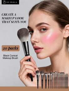 Bộ cọ trang điểm toàn mặt 20 món BS-MALL kèm bảng phấn nền và bông mút trang điểm màu đen, mềm mại và bền bỉ. - màu đen - Xem 5