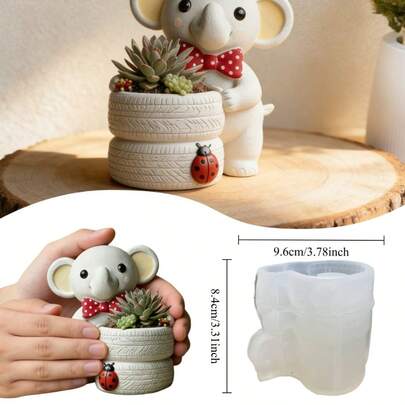 1个大象轮胎花盆硅胶模具，易脱模，高柔韧性，3D细节环氧树脂模具，适用于DIY手工工艺品、家居装饰、礼品制作，适合工艺爱好者、DIY达人和艺术爱好者。