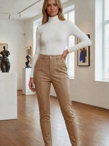 POP WEAR REF PK0912 LEATHER PANTS WITH A CENTRAL LINE DESIGN THAT SLIMS THE SILHOUETTE - Brown - View 5