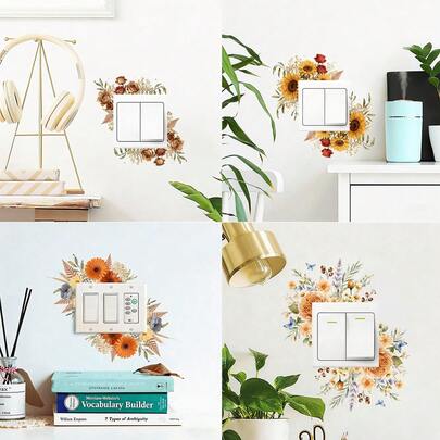 1pc Countryside Style Green Leaf & Berry Pattern Switch Sticker, PVC Material Self-Adhesive Removable, Suitable For Student Room/Living Room/Entrance/Kitchen Decor Switch Panel, Spring Home Decor Sticker